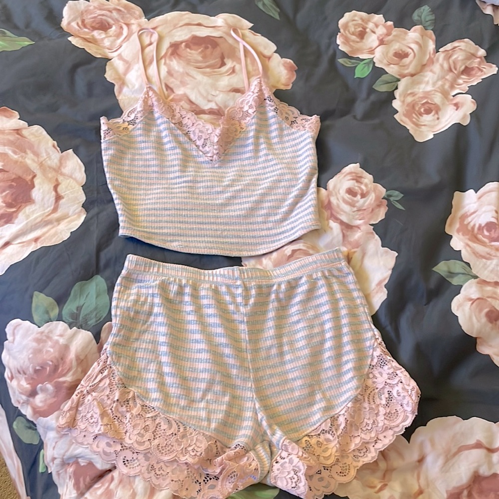 Cozy Stripes PJ Set Fashion Nova S Heather Grey